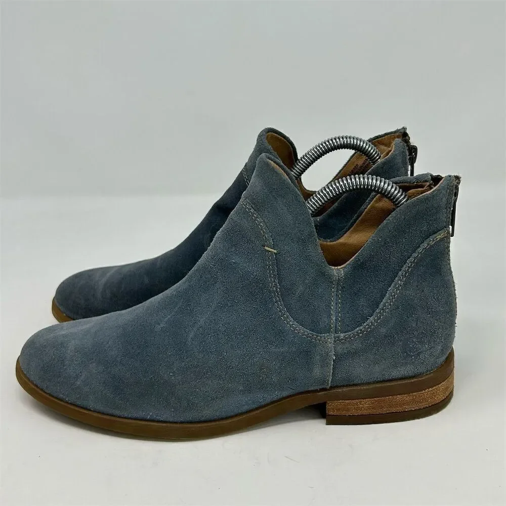 Born Women's Arula Blue Suede Ankle Booties Size 7.5 Casual Fall Back Zipper